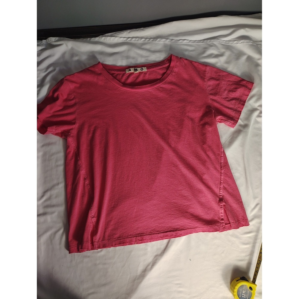 AMO Pink Short Sleeve Distressed Crewneck T-Shirt Made in USA Womens Small